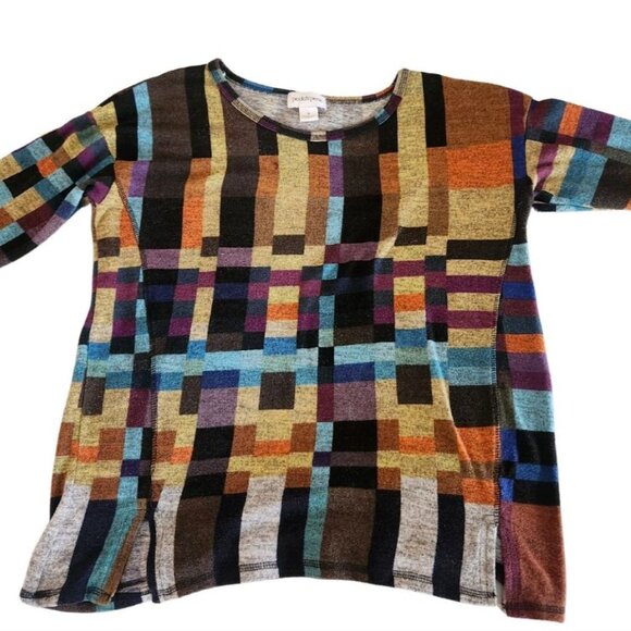 Peck and Peck Women's Size M Multicolor BOHO 3/4 Sleeve Pullover Sweater - Picture 1 of 6